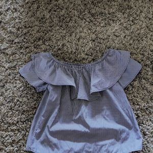 Blue and white striped off the shoulder top